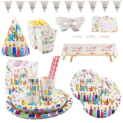 Produktbild von Party-Set für Kindergeburtstage, 92-teiliges Geschirrset aus Papier