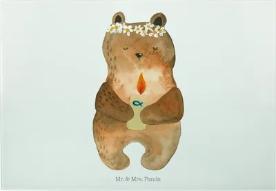 Produktbild von Mr. & Mrs. Panda Schneidebrett Bär Kommunion - Weiß - Geschenk, Hackbrett, Taufkerze, Glas, Gottes Segen, Frühstücksbrett, Katholisch, Servierplatte, Teddy, schneidbrett
