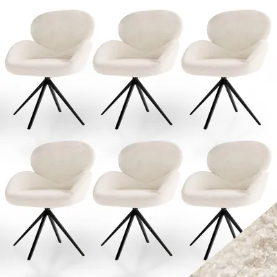 Produktbild von Juskys Drehstuhl Albano - Bouclé - 360° drehbar, verstellbare Füße - Creme 6er Set
