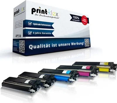 A product shot of printer toner cartridges and their packaging.