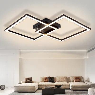 Image de ZMH Plafonnier LED Plafonnier salon chambre noir Lampe de salon 24W Lampe de cuisine Moderne 3000K Blanc chaud Lampe de couloir Angulaire Plafonnier pour salon cuisine couloir