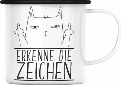 Produktbild von Trendation - Erkenne Die Zeichen Katze Mittlerer Finger Geschenk Katzenliebhaber Emaille Tasse Geschenkidee (Schwarz)