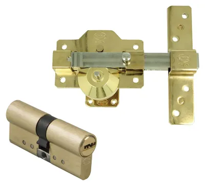 Imagen del producto de Cerradura de seguridad de acero con cilindro de latón, de 70 mm, para puertas de madera