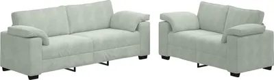Produktbild von vidaXL 2-teiliges Sofa-Set mit Kissen, hellgrauer Samt