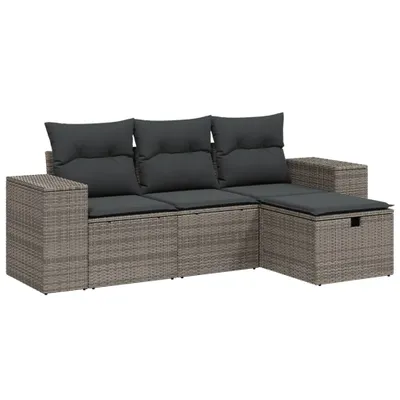 Obrázek produktu pro vidaXL 4dílná zahradní sedací souprava s polštáři Grey Poly Rattan
