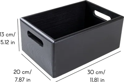 Produktbild von Creative Deco Schwarze Holzkiste Obstkiste Korb - 30x20x13cm (+/-1cm) - mit Griffen
