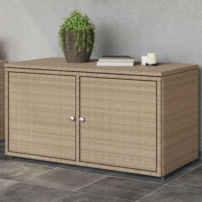 Productafbeelding van Tuinkast - Opbergkast Buiten - Tuinspullen Opbergen - Robuust Poly Rattan - 110 cm Breed - Beige