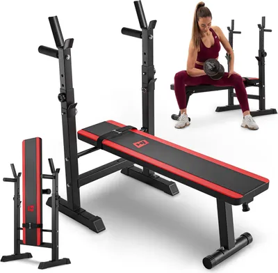 Produktbild von Hop-Sport Hantelbank 1080 Flachbank mit Hantelablage Drückerbank Trainingsbank