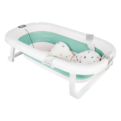 Produktbild von Faltbare Babybadewanne mit digitalem Thermometer und Kissen  geeignet für Babys von 0 bis 36 Monaten Grün