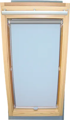 A roller blind for a skylight window, shown in the open position.