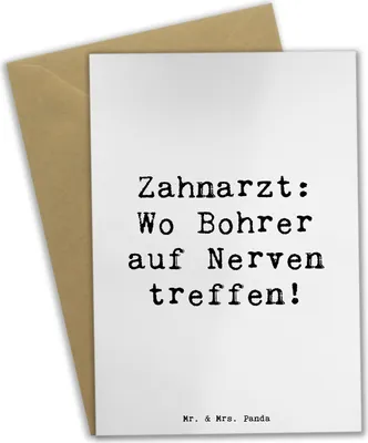Produktbild von Mr. & Mrs. Panda Klappkarte Spruch Zahnarzt Nerven - Weiß - Geschenk, Berufe, Dentalhygiene, Berufsliebe, Präzision, weihnachtskarten, einladungskarten, neujahrskarte