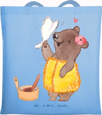 Produktbild von Mr. & Mrs. Panda canvas tasche Saunameisterin Herz - Sky Blue - Geschenk, Tote Bag, Schultasche, schultertasche baumwolle, Beutel, Stoffbeutel