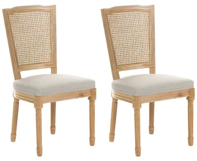 Produktbild von BELIANI Esszimmerstuhl 2er Set Beige Stoff Gepolstert Wiener-Geflecht mit Hellen Holzbeinen ohne Armlehnen Vintage Retro Stuhl für Esszimmer Küche