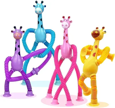 Productafbeelding van Giraffenspeelgoed met telescopische zuignap - Set van 4 - Speelgoed met zuignap - Kinderstoel - Sensorisch speelgoed
