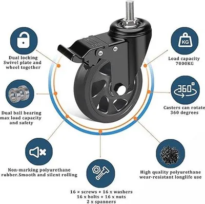 Produktbild von Famanu Möbelrollen 125 mm - Schwerlast-Lenkrollen für Möbel