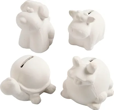 Produktbild von Creativ Company Spardose Tier, H: 7-10 cm, weiß, 4 Stück 1 Box