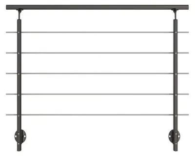 Produktbild von Dolle Brüstungsgeländer zur Wandmontage 1,5m Aluminium anthrazit mitlaufende Edelstahlstäbe Pfosten anthrazit oval, Handlauf, rund