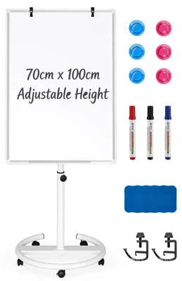 Produktbild von Magnetisches Whiteboard - Flipchart mit Stativ - Höhenverstellbar - Aluminiumrahmen - Trocken abwischbar - Weiß