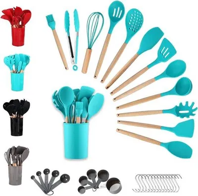 Produktbild von Famanu Kochgeschirr Set 38-teilig mit Holzgriff und Haken - Blau