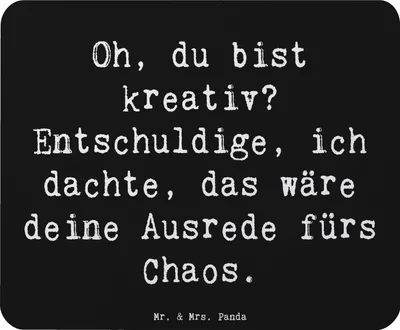 Produktbild von Mr. & Mrs. Panda Mauspad Spruch Kreatives Chaos - Schwarz - Geschenk, computermatte, kreativ, mousematte, Zitat, Mouse Pad, laptop, Mousepad, Träumer, lustig, Kreativität