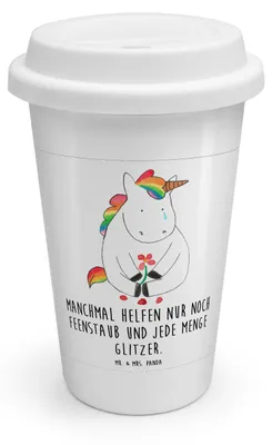 Produktbild von Mr. & Mrs. Panda Thermobecher To Go Einhorn Traurig - Weiß - Geschenk, Einhörner, Kaffeebecher, Liebe, Reisebecher, Thermokaffeebecher, Freunde, Unicorn, Grußkarte, Blume