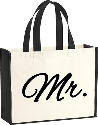Produktbild von Huuraa Jutetasche Mr. Schriftzug 21 Liter Black Jute und Baumwolle Einkaufstasche Geschenkidee