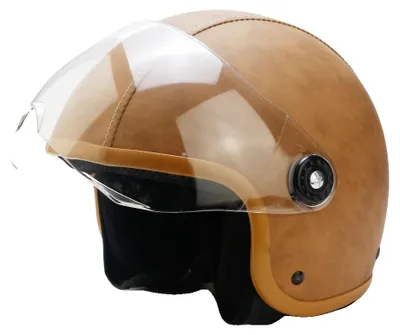 Image de Casque de protection facial ouvert, en cuir de qualité supérieure, avec ajustement réglable, couleur marron
