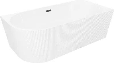 Produktbild von Mexen Silo freistehende Eckbadewanne rechts gerillt 150 x 75 cm, weiß, Überlauf schwarz - 52891507500P-70