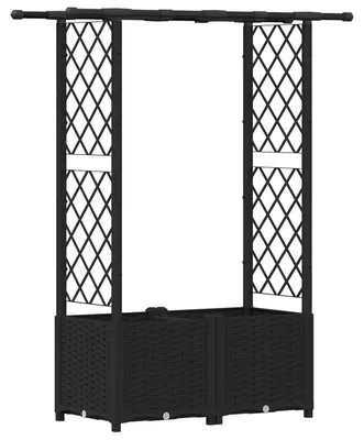 Immagine prodotto di Aiuola rialzata con graticcio e tetto, colore nero, dimensioni 124,5 x 40 x 136 cm