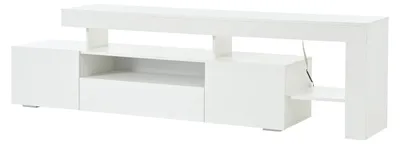 Zdjęcie produktu dla RTV-szafka – szafka pod telewizor do salonu – 3 szafki – oświetlenie LED – wysoki połysk – 192 x 37 x 53 cm – biały