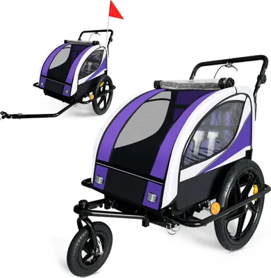 Produktbild von SAMAX 360° otočný přívěs na kolo 2v1 Jogger - ve fialové barvě - černý rám