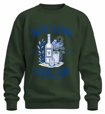 Productafbeelding van Ouzo-proeverij Social Club, Griekse Zomer Editie, Hellas, Anijs-sweatshirt, pullover, flessengroen, maat S