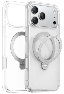 Image de TORRAS Ostand Spin Étui pour iPhone 17pro Transparent - support stable à 360°, MagSafe, étui de protection militaire avec protection de la caméra et des boutons, arrière mat
