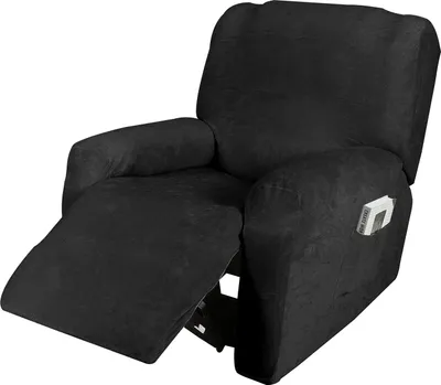 Obrázek produktu pro 4 kusy sametové stretch Recliner Sofa Slipcovers Cover Nábytek Protector pro 1 sedadlo gauč, černá
