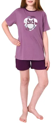 Produktbild von Mädchen Shorty Pyjama Schlafanzug kurzarm mit niedlicher Eule als Motiv - 63958 ; beere , 110