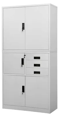 Produktbild von Mehrzweckschrank aus Stahl mit abschließbaren Türen und Schloss, Büroschrank in Hellgrau, 90x40x180 cm