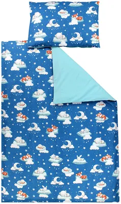 Productafbeelding van TupTam kinderkamerbeddengoed, gestreept, 2-delig, omkeerbaar beddengoed, kleur: slapende baby dieren / donkerblauw / mint, maat: 120x90 cm