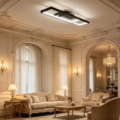 Produktbild von LED Deckenleuchte 43W 4600lm, Dimmbar 3000–6000K, Moderne Rechteck Deckenlampe mit Fernbedienung & Nachtlicht, Schwarz