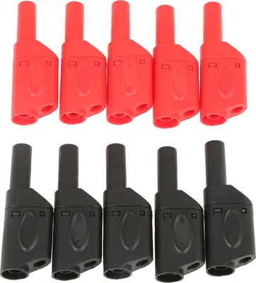 Image de 10 fiches bananes de sécurité rouges noires de 4 mm, entièrement isolées, empilables