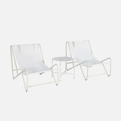 Produktbild von sweeek - Set aus 2 Liegesesseln mit rundem Tisch aus Stahl - Beige