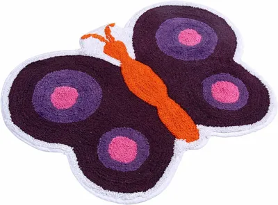 Produktbild von HOMESCAPES Kinderteppich lila Schmetterling 100% Baumwolle
