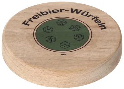 Imagen del producto de Bartl 111739. Juego de posavasos de madera con dados para ganar cerveza gratis. Juego de mesa para niños y adultos, un excelente artículo para regalar