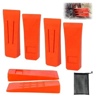 Produktbild von 6 Stück Kettensägen Fällkeil mit Spikes für Sicheres Fällen, Spaltkeil für Holz aus ABS-Kunststoff mit Tasche, Robust und Langlebig, Forst Zubehör Wald, Zubehörwerkzeug für Holzfäller(6 Zoll)