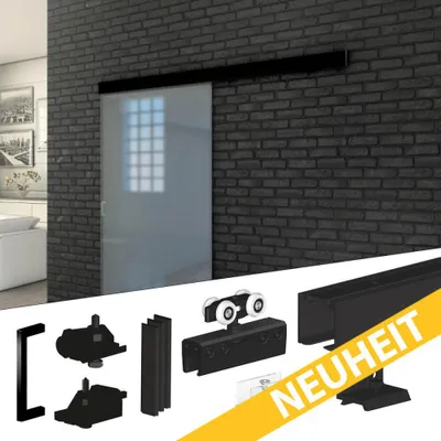 Produktbild von Glasschiebetürbeschlag SLID'UP 190 Schwarz – Set 200 cm | bis 100 kg | bohrfrei