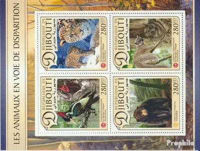 Produktbild von Briefmarken Dschibuti 2017 Mi 1483-1486 Kleinbogen (kompl. Ausg.) postfrisch Bedrohte Tiere