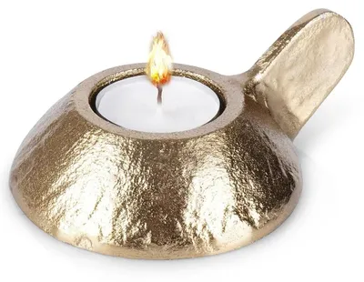 Obrázek produktu pro Držák na svíčky – dekorativní – hliník – dekorace do interiéru – svíčka není součástí – zlatá barva – 12 x 9 x 5 cm
