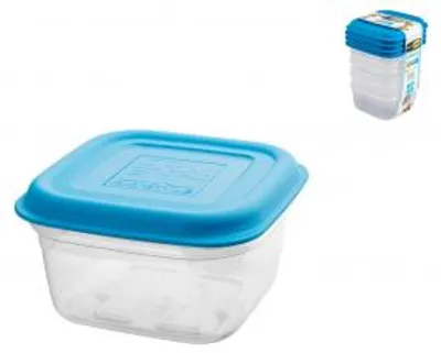 Zdjęcie produktu dla Zestaw 4 hermetycznych pojemników kwadratowych, pojemność 0,25 litra, kolor niebieski