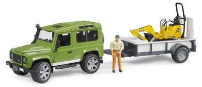 Produktbild von bruder 02593 - Land Rover Defender Station Wagon mit Einachsanhänger, JCB Mikrobagger 8010 Cts, Bauarbeiter - 1:16 Pick-up Geländewagen Jeep Fahrzeug Bagger Baufahrzeug bworld Arbeiter Spielzeugfigur