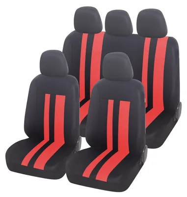 Immagine prodotto di Coprisedili universali, colore rosso, set per sedili anteriori e posteriori, in poliestere, per la protezione dei sedili dell'auto