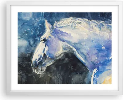 Produktbild von Gerahmtes Poster - Weißer Rahmen - Pferd Aquarell Porträt - 50x40 cm - Wand Bild - Wanddeko - Wandbilder - Kunstposter - Wandposter - Bilderrahmen - Bilder - Kunstdruck - Wandbild - P2WAA50x40-4272